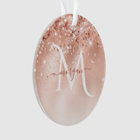 Glitter Peach Roos Gold Monogram Foto Ornament (voorkant)