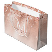 Glitter Peach Roos Gold Monogram Groot Cadeauzakje (Achterkant Gekanteld)