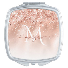 Glitter Peach Roos Gold Monogram Handtas Spiegeltje