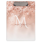 Glitter Peach Roos Gold Monogram Klembord (Voorkant)