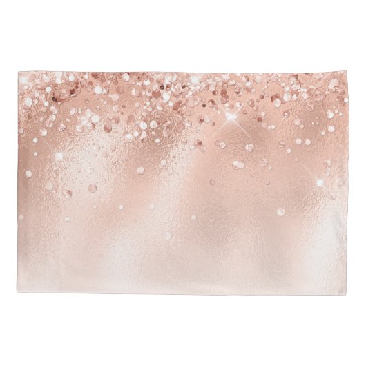 Glitter Peach Roos Gold Monogram Kussensloop (Achterkant)