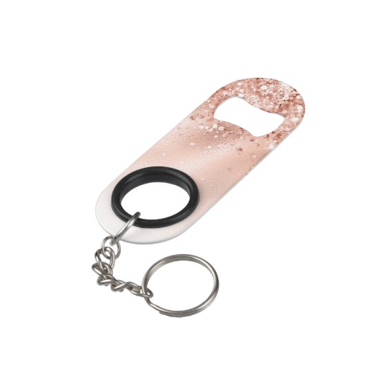Glitter Peach Roos Gold Monogram Mini Flessenopener (Achterkant Gekanteld)