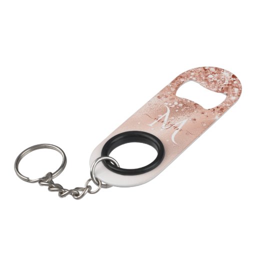 Glitter Peach Roos Gold Monogram Mini Flessenopener (Voorkant Gekanteld)
