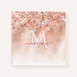 Glitter Peach Roos Gold Monogram Notitieboek