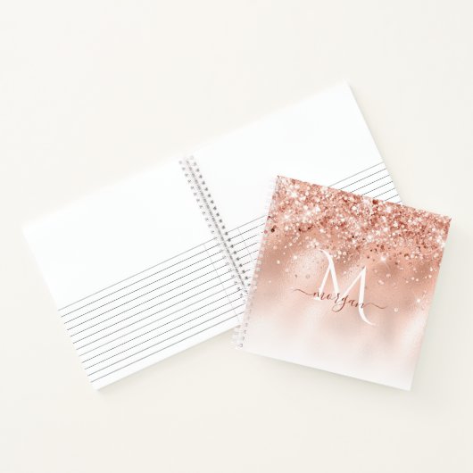 Glitter Peach Roos Gold Monogram Notitieboek (Binnen)