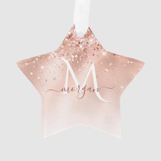 Glitter Peach Roos Gold Monogram Ornament (achterkant)
