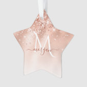 Glitter Peach Roos Gold Monogram Ornament (voorkant)