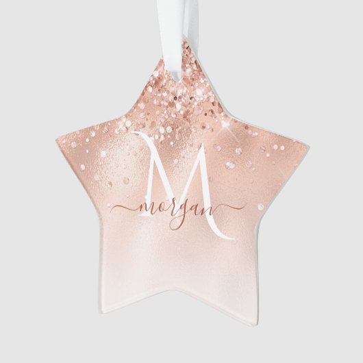 Glitter Peach Roos Gold Monogram Ornament (voorkant)