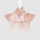 Glitter Peach Roos Gold Monogram Ornament (voorkant)