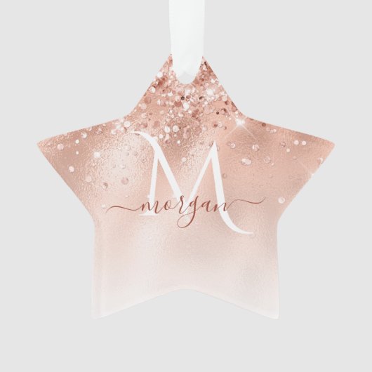 Glitter Peach Roos Gold Monogram Ornament (voorkant)