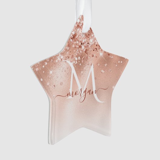 Glitter Peach Roos Gold Monogram Ornament (voorkant)