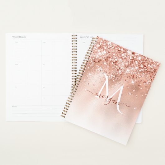 Glitter Peach Roos Gold Monogram Planner (Display)