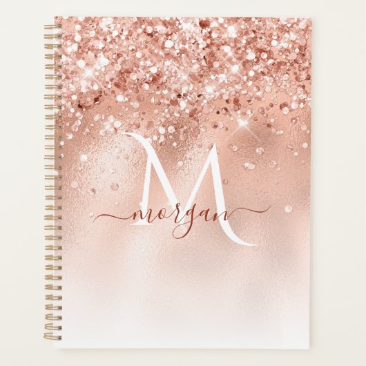 Glitter Peach Roos Gold Monogram Planner (Voorkant)