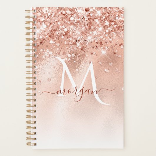 Glitter Peach Roos Gold Monogram Planner (Voorkant)