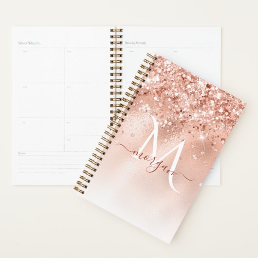 Glitter Peach Roos Gold Monogram Planner (Display)