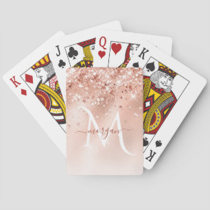 Glitter Peach Roos Gold Monogram Pokerkaarten