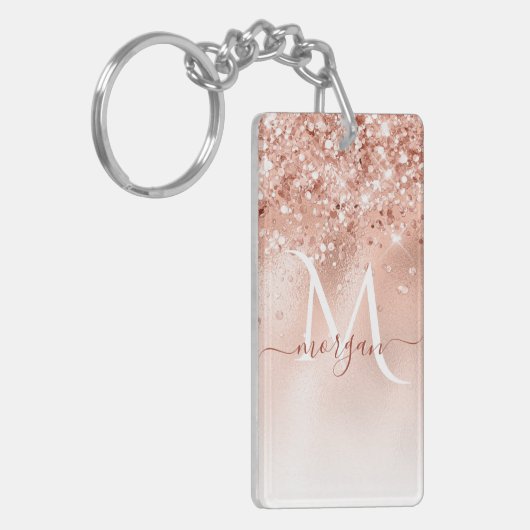 Glitter Peach Roos Gold Monogram Sleutelhanger (Voorkant Links)