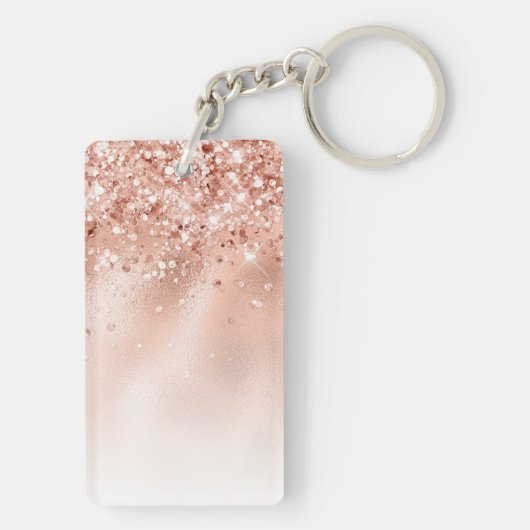 Glitter Peach Roos Gold Monogram Sleutelhanger (achterkant)