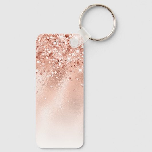 Glitter Peach Roos Gold Monogram Sleutelhanger (Achterkant)
