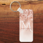 Glitter Peach Roos Gold Monogram Sleutelhanger (Voorkant)