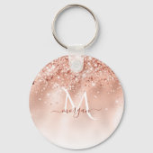 Glitter Peach Roos Gold Monogram Sleutelhanger (Voorkant)