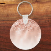 Glitter Peach Roos Gold Monogram Sleutelhanger (Achterkant)