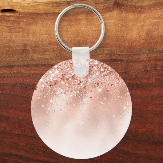 Glitter Peach Roos Gold Monogram Sleutelhanger (Achterkant)