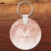Glitter Peach Roos Gold Monogram Sleutelhanger (Voorkant)