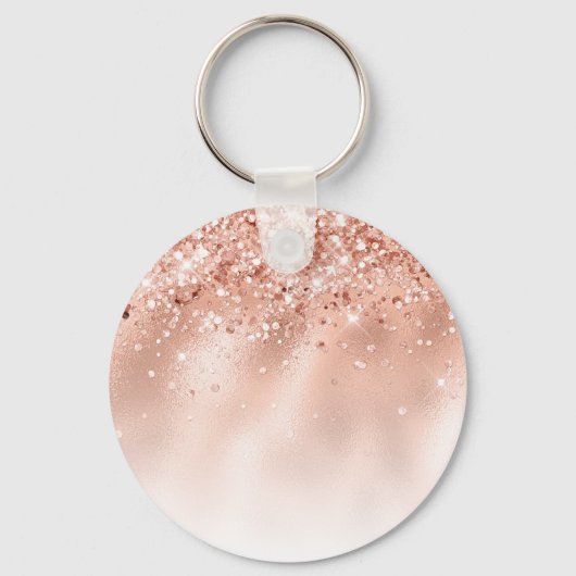 Glitter Peach Roos Gold Monogram Sleutelhanger (Achterkant)