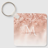 Glitter Peach Roos Gold Monogram Sleutelhanger (Voorkant)