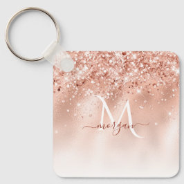 Glitter Peach Roos Gold Monogram Sleutelhanger