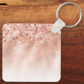 Glitter Peach Roos Gold Monogram Sleutelhanger (Achterkant)