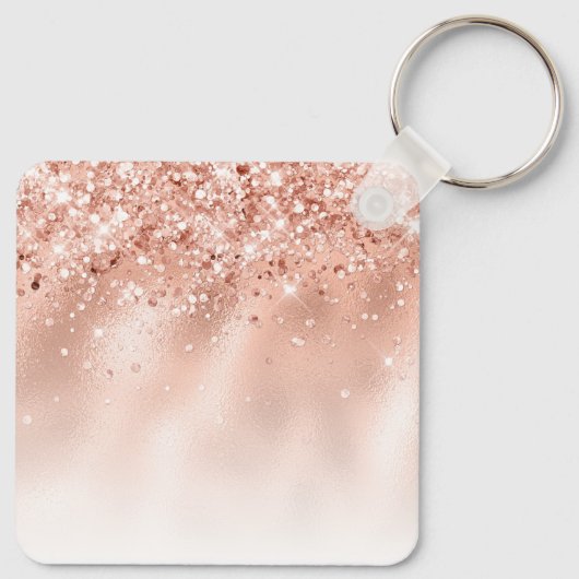 Glitter Peach Roos Gold Monogram Sleutelhanger (Achterkant)