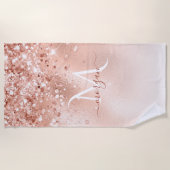Glitter Peach Roos Gold Monogram Strandlaken (Voorkant)