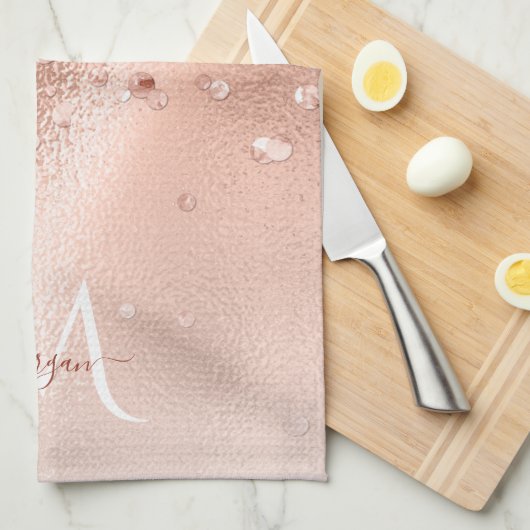 Glitter Peach Roos Gold Monogram Theedoek (Quarter Fold)