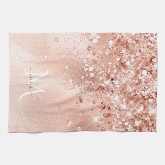 Glitter Peach Roos Gold Monogram Theedoek (Horizontaal)