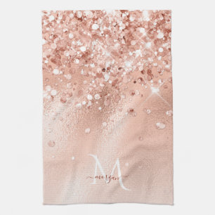 Glitter Peach Roos Gold Monogram Theedoek