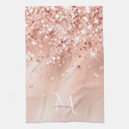 Glitter Peach Roos Gold Monogram Theedoek (Verticaal)