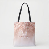 Glitter Peach Roos Gold Monogram Tote Bag (Voorkant)