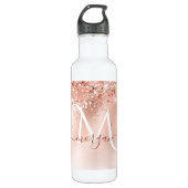 Glitter Peach Roos Gold Monogram Waterfles (Voorkant)
