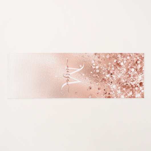 Glitter Peach Roos Gold Monogram Yogamat (Voorkant (horizontaal))