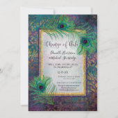 Glitter Peacock Feather Paars Fotodatum Save The Date (Voorkant)