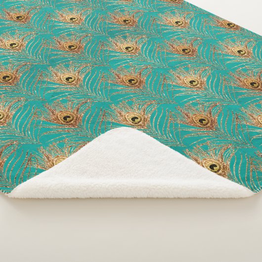 Glitter Peacock Feathers Pattern Fleece Blanket Sherpa Deken (3/4)