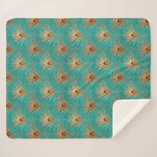 Glitter Peacock Feathers Pattern Fleece Blanket Sherpa Deken (Voorkant (horizontaal))