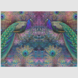 Glitter Peacocks Elegant Feathers Pink Decoupage Tissuepapier