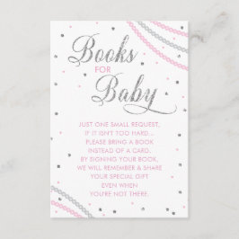 Glitter & Pearls Boek voor Baby Kaart, roze, zilve Informatiekaartje