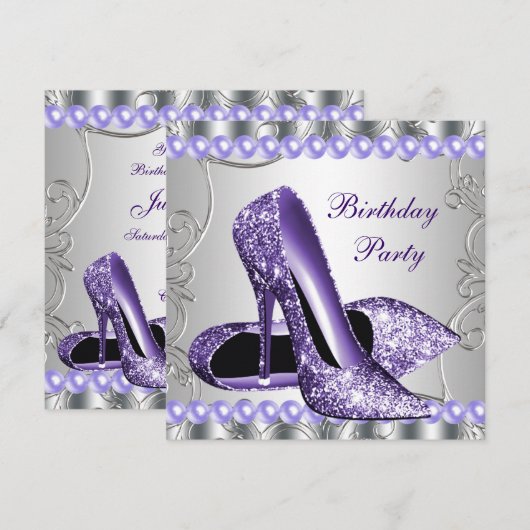 Glitter Pearls Paarse hogescholen Kaart (Voorkant / Achterkant)