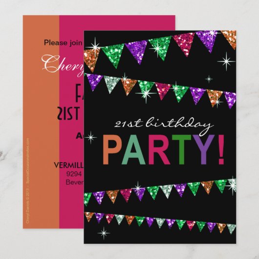 Glitter Pennant Flags 21st Birthday Celebration Kaart (Voorkant / Achterkant)