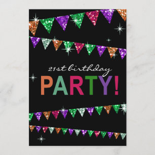 Glitter Pennant Flags 21st Birthday Celebration Kaart