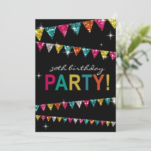Glitter Pennant Flags 30th Birthday Celebration Kaart (Staand voorkant)